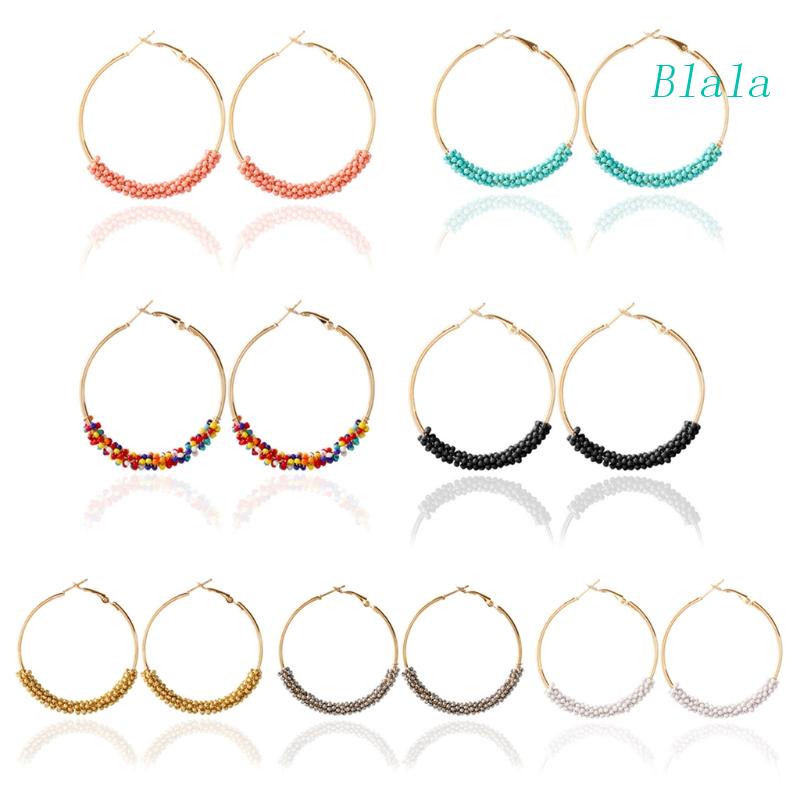 Bông Tai Dạng Vòng Tròn Phối Hạt Phong Cách Bohemian Thời Trang