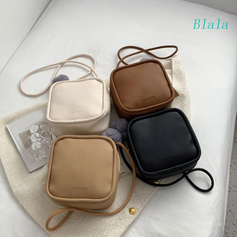 Túi Da PU Đeo Chéo Mini Trang Trí Bóng Lông Xinh Xắn Dành Cho Nữ