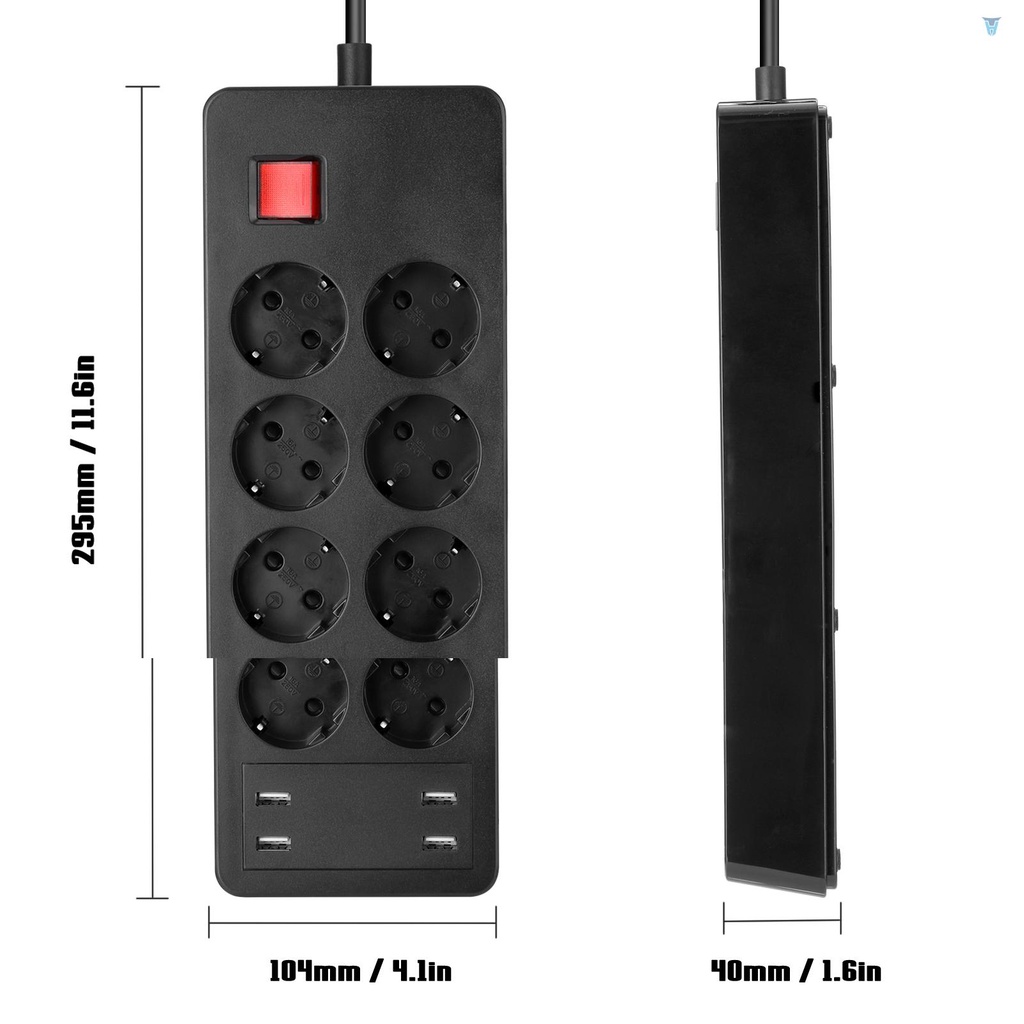 Ổ Cắm Điện 8AC 4 Cổng USB EU Kèm Công Tắc Chính Cho Nhà Ở / Văn Phòng