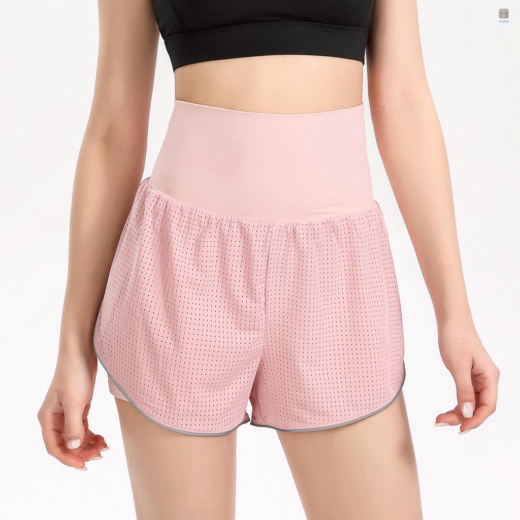 Quần Short Thể Thao Lưng Cao 2 Trong 1 Thoáng Khí Thời Trang Cho Nữ