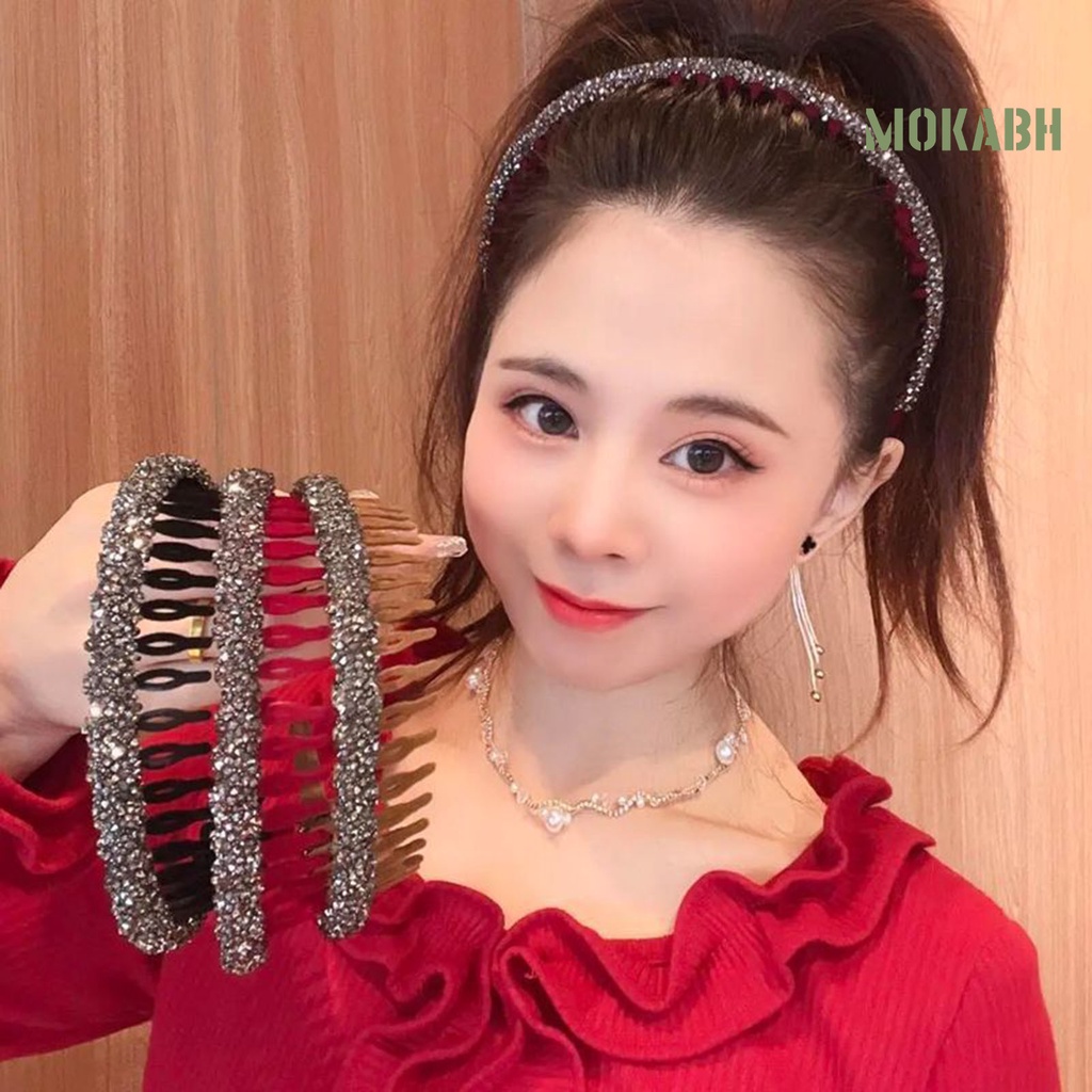 Băng đô cài tóc rửa mặt Chống Trượt Có Răng Hẹp Đính Đá Lấp Lánh