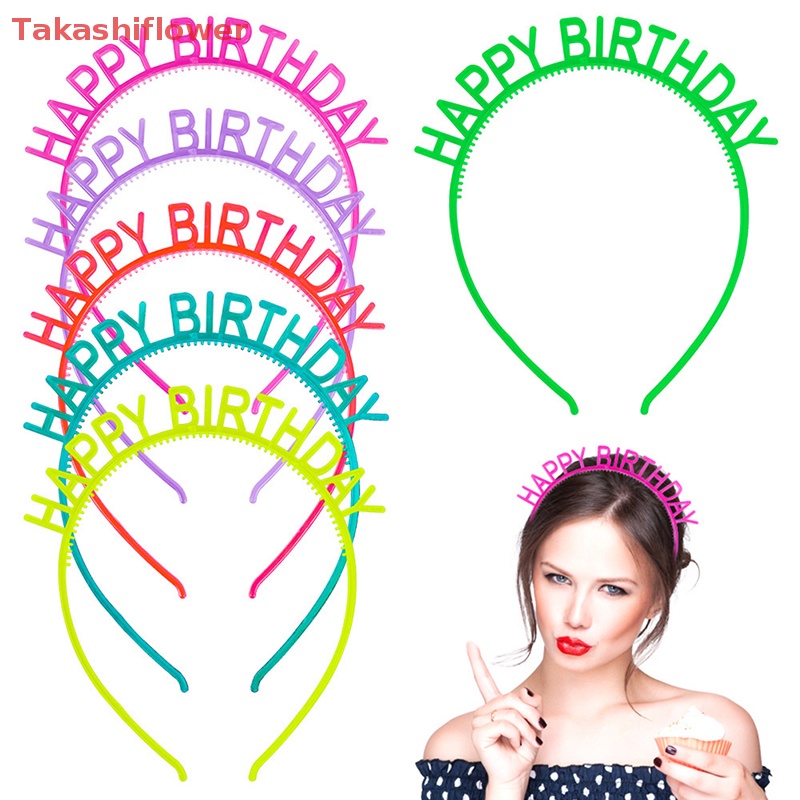 (Takashiflower) Phụ Kiện Băng Đô Nhựa Sinh Nhật Phát Sáng Trong Bóng Tối Màu Vàng Và Bạc in Chữ Happy Birthday Dành Cho Trẻ Em