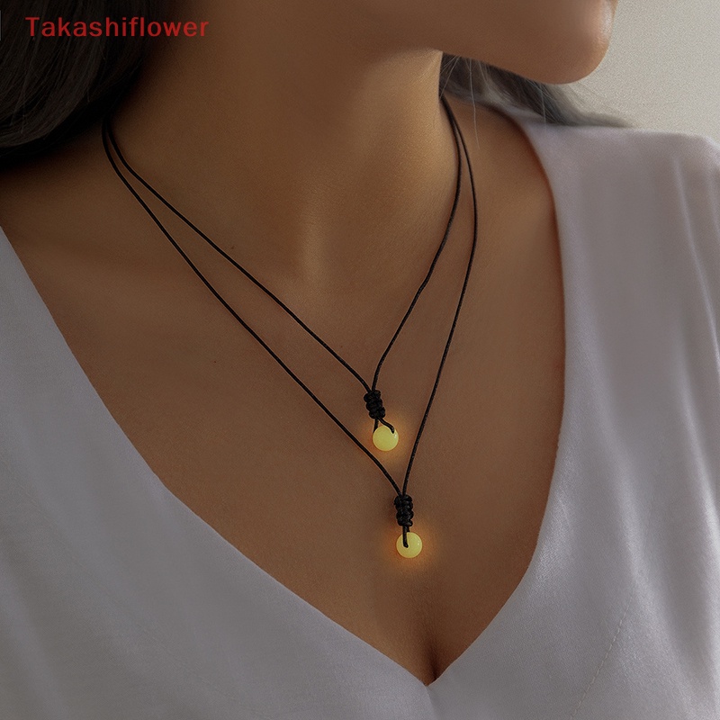(Takashiflower) Vòng Cổ Choker Dây Đen Hai Lớp Đính Đá Dạ Quang Đơn Giản Có Thể Điều Chỉnh Kích Thước Cho Nữ