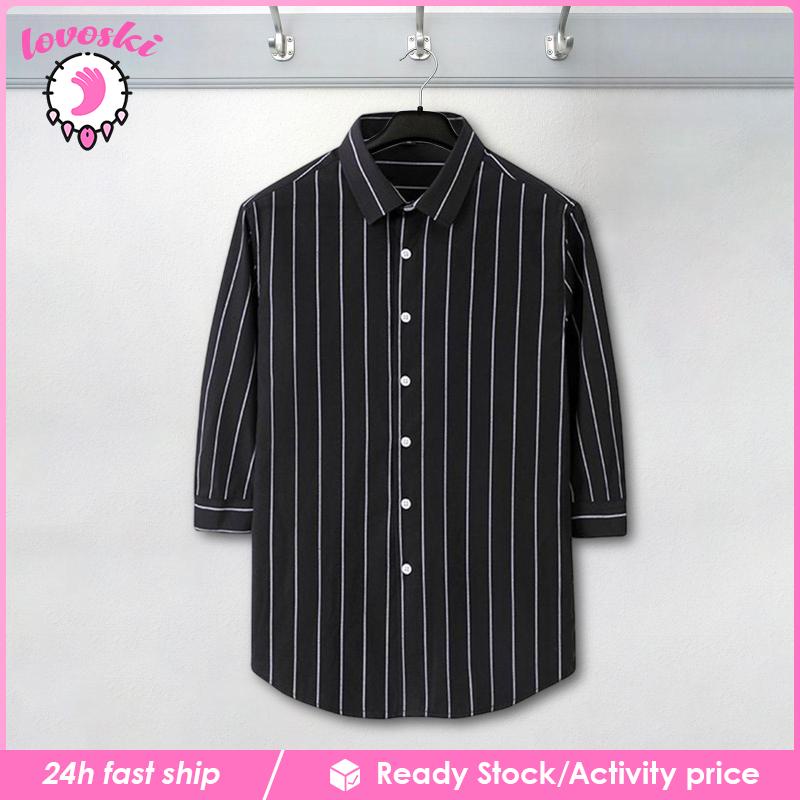 [Lovoski] Áo Sơ Mi Đi Biển Hawaiian Cài Nút Xuống Phong Cách Trang Trọng Cho Nam