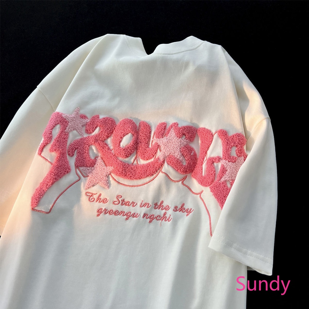 Áo Thun Tay Ngắn Dáng Rộng Chất Liệu Cotton In Hoạ Tiết Ngôi Sao Thời Trang Mùa Hè Cho Nữ Có Size Lớn