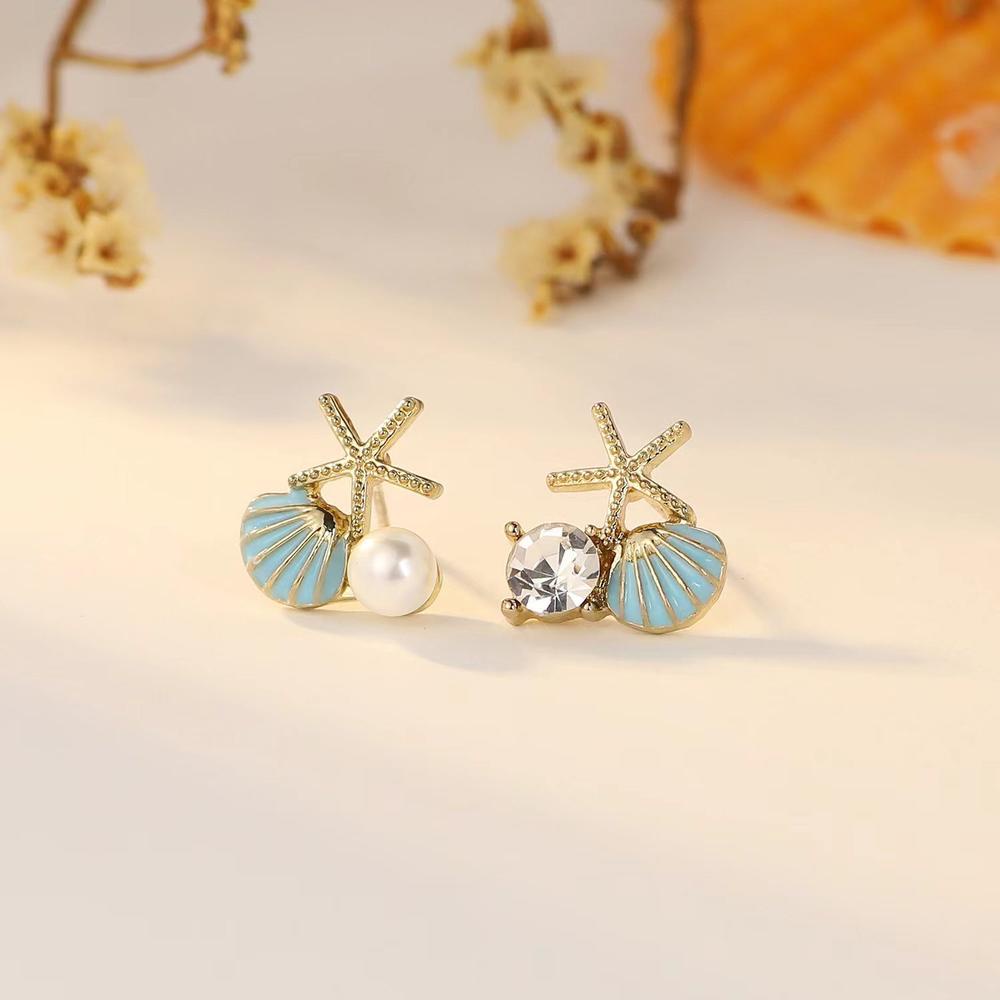 Bông Tai Hình Vỏ Sò Sao Biển Đính Đá Zircon Phong Cách Âu Mỹ Đơn Giản Thời Trang Cho Nữ