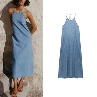 Đầm Denim Hở Lưng Thời Trang Mùa Hè ZARA Sành Điệu 8727080