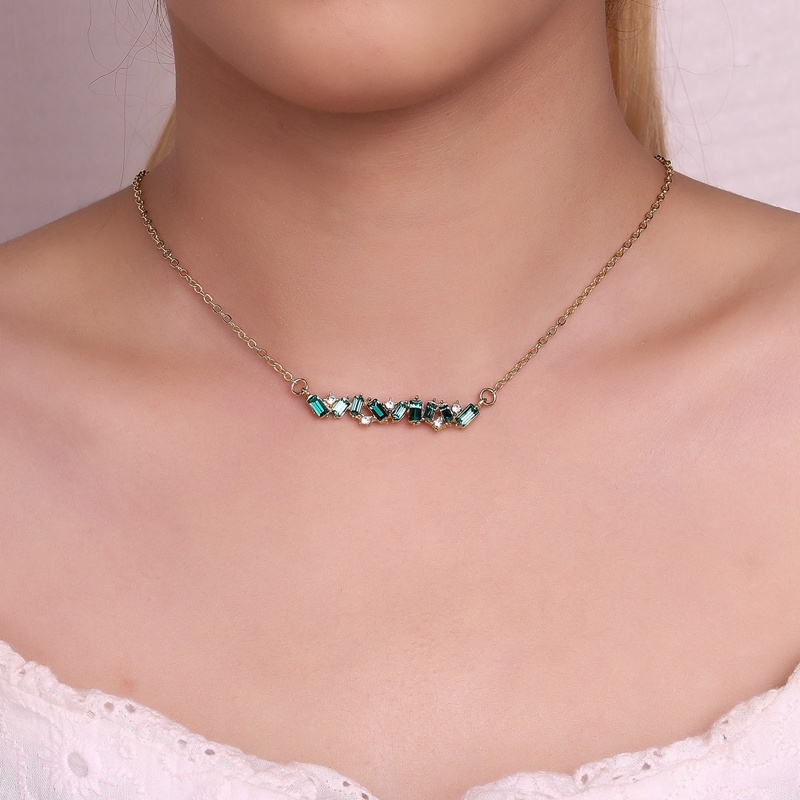 Vòng cổ Mạ Bạc 925 Đính Đá Ngọc Lục Bảo Xanh Thời Trang Cho Nữ