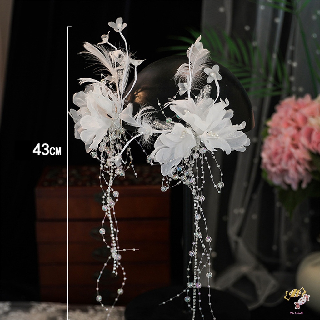 YADORNOS Kẹp Tóc Trang Trí Hình Lông Vũ Có Đính Ngọc Trai Giả Cho Nữ