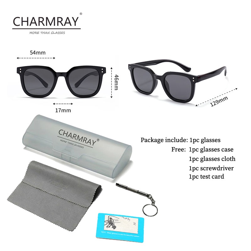Kính mát phân cực CHARMRAY gọng vuông silicon thoải mái cho bé trai và bé gái