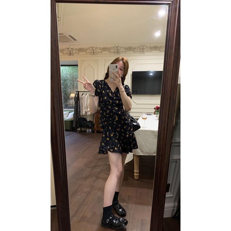 Đầm Dài Tay Phồng Cổ Chữ V In Hoa Thời Trang Mùa Hè Nhẹ Nhàng Dành Cho Nữ