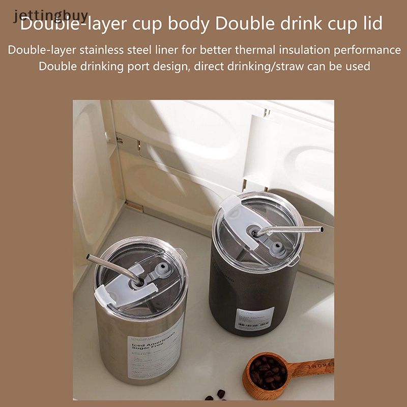 Cốc Giữ Nhiệt Bằng Thép Không Gỉ 304 Hai Lớp Kèm Ống Hút Có Thể Tái Sử Dụng