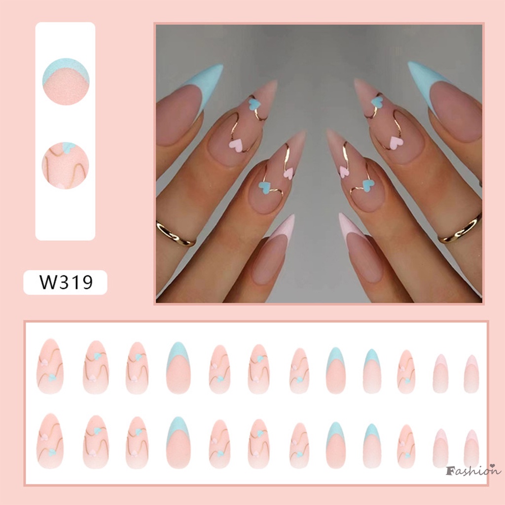 Móng Tay Giả Họa Tiết Trái Tim Màu Đục Chống Trầy Không Độc Hại An Toàn