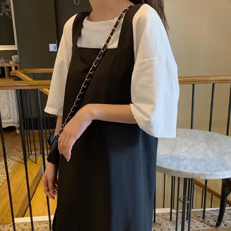 Set Áo Trắng + Váy Yếm Dáng Ôm Phong Cách Thời Trang Hàn Quốc Dành Cho Nữ Có Size Lớn