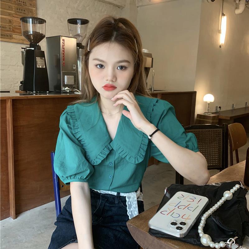 Áo Kiểu Tay Phồng Cổ Búp Bê Phong Cách Retro Pháp Cho Nữ