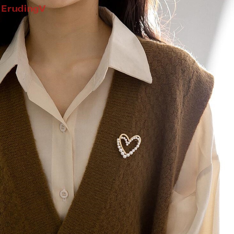 [ErudingV] Ghim Cài Áo Thun / Khăn Choàng Lụa Đính Đá Hình Trái Tim Hợp Thời Trang [Mới]