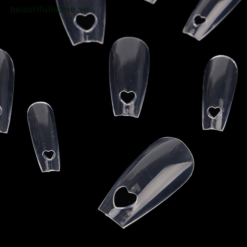 Bộ 120 Móng Tay Giả Bằng Acrylic Che Phủ Toàn Diện Họa Tiết Trái Tim Rỗng