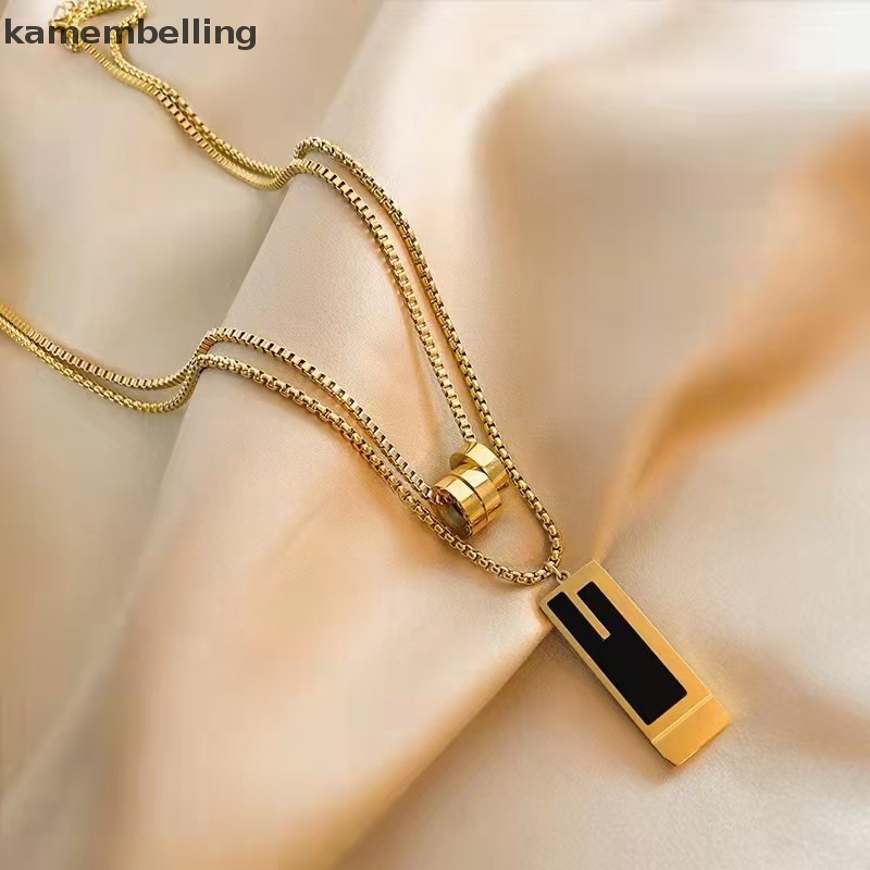 Vòng cổ Hai Lớp Mặt Vuông Bằng Hợp Kim Màu Vàng Thời Trang Dành Cho Nữ