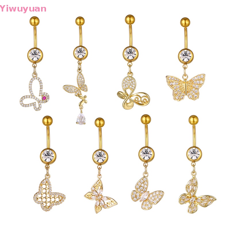 Khuyên Rốn Bằng Đồng Đính Đá Zircon Hình Bướm Thời Trang Mới