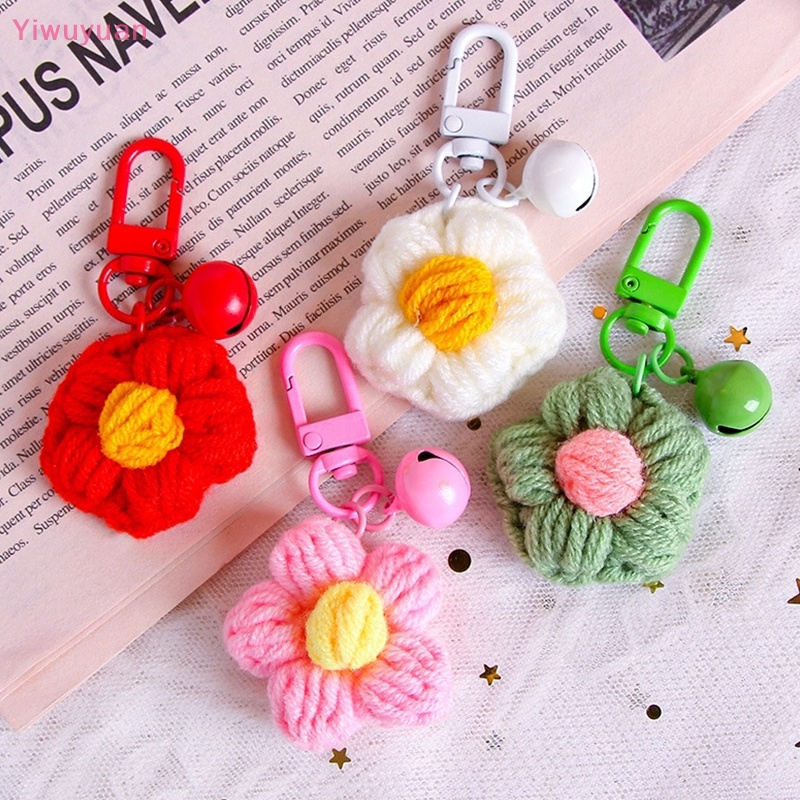 < Yiwuyuan > Móc Khóa Xe Hơi / Ba Lô / Túi Xách Trang Trí Hình Hoa Đan Móc Khóa Màu Sắc Dễ Thương