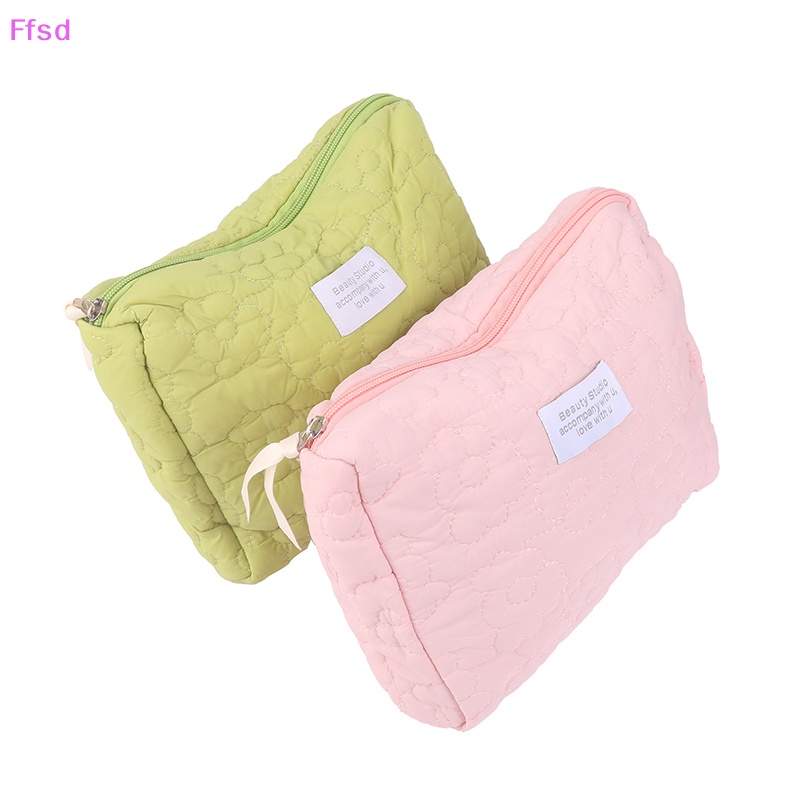 {Ffsd} Túi Đựng Mỹ Phẩm Chần Bông Màu Trơn Họa Tiết Hoa Dễ Thương * Bán Chạy