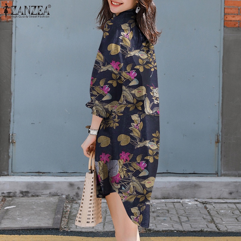 Zanzea Đầm Cotton Tay Phồng In Họa Tiết Thời Trang Hàn Quốc Cho Nữ
