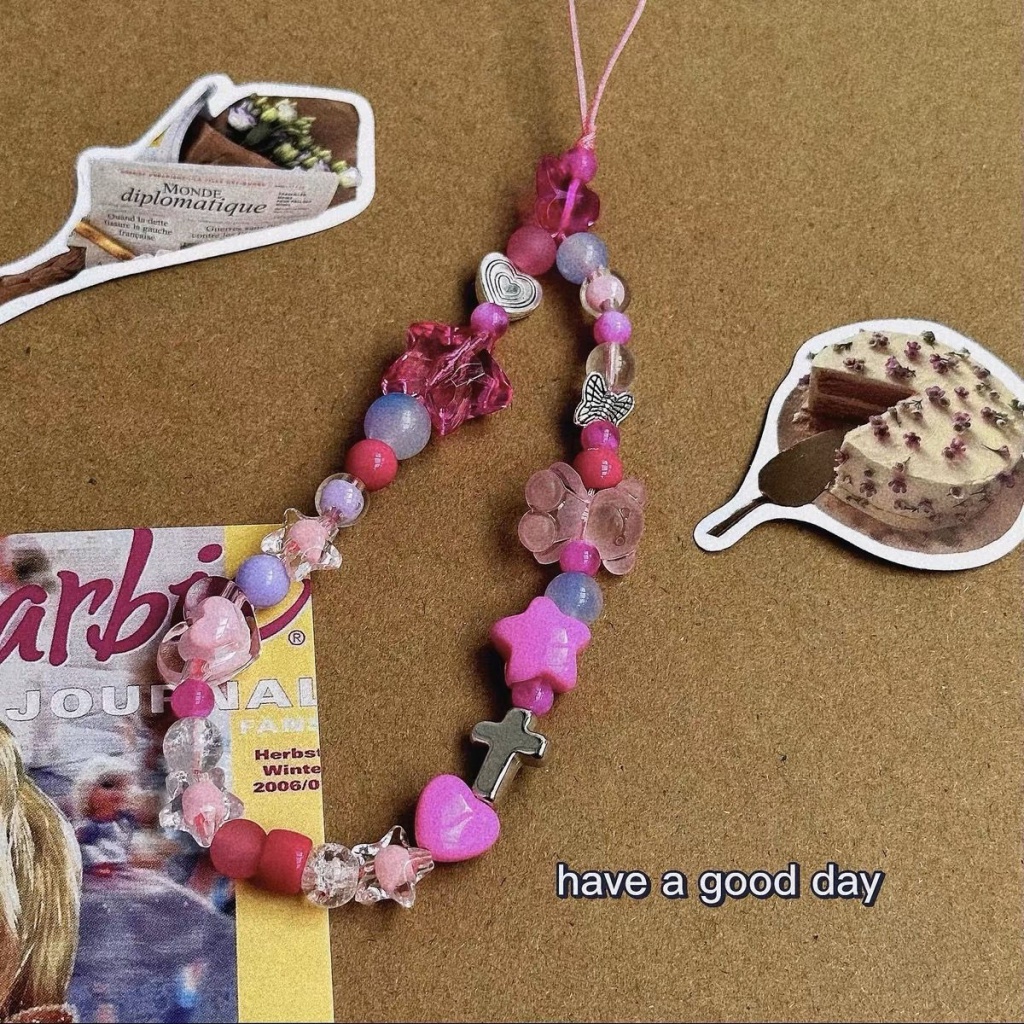 Dây Đeo Điện Thoại / Máy Ảnh CCD Phong Cách Thiên Văn Tự Làm Phối Hạt Cườm Màu Hoa Hồng