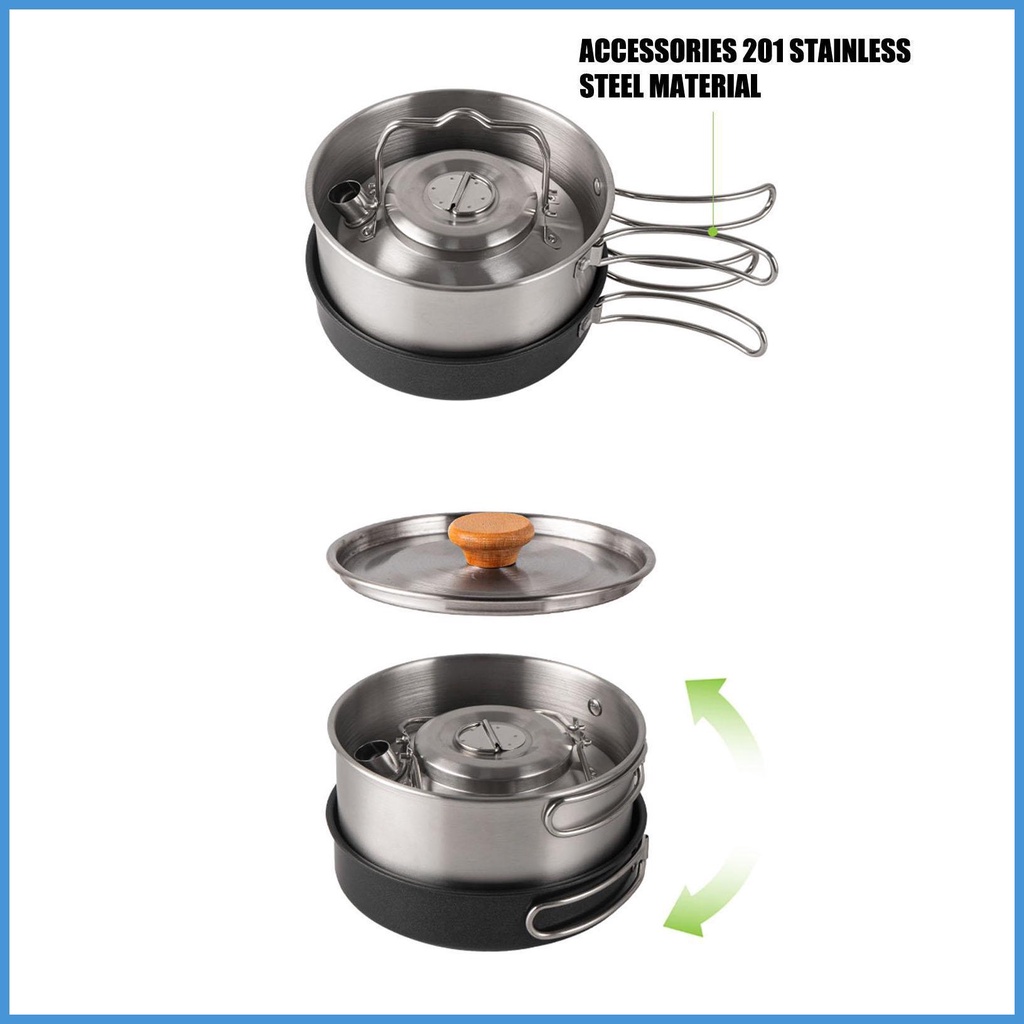 Bộ 4 Dụng Cụ Nấu Ăn Không Dính Bằng Thép Không Gỉ Tiện Dụng Mang Theo Du Lịch Cắm Trại