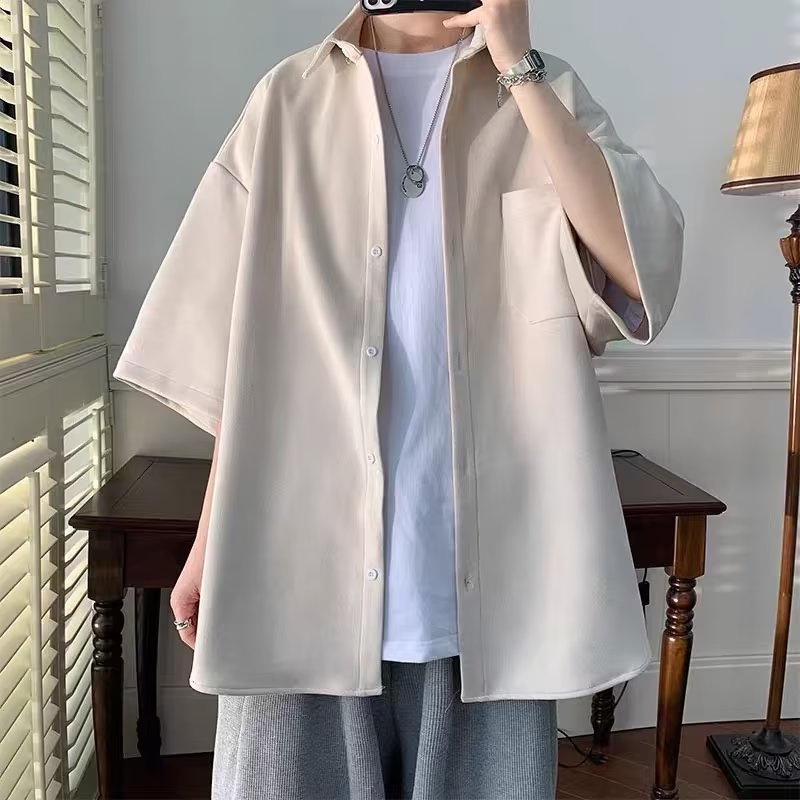 Áo Sơ Mi Tay Ngắn Màu Sắc Trơn Phong Cách Nhật Bản Thời Trang Mùa Hè Cho Nam Và Nữ