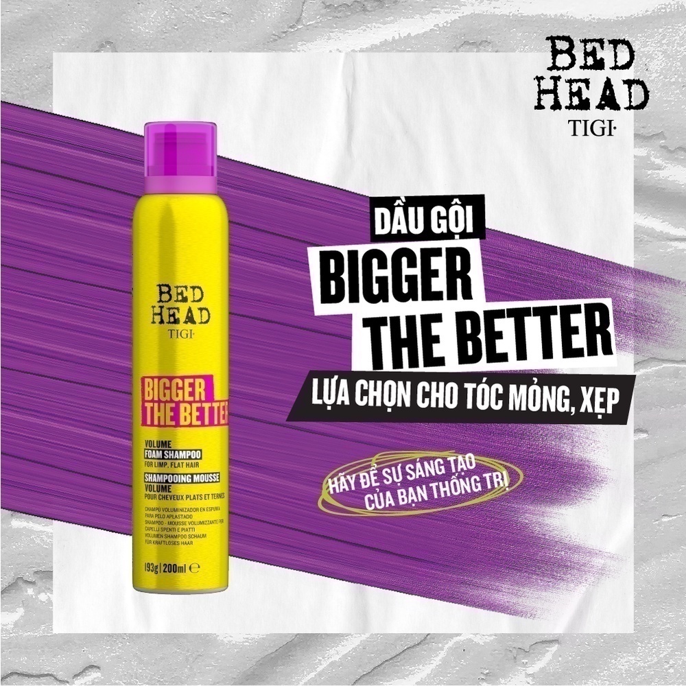 Dầu gội tạo phồng dạng bọt TIGI Bed Head Bigger The Better™ dành cho tóc mỏng xẹp 193g | 200ml