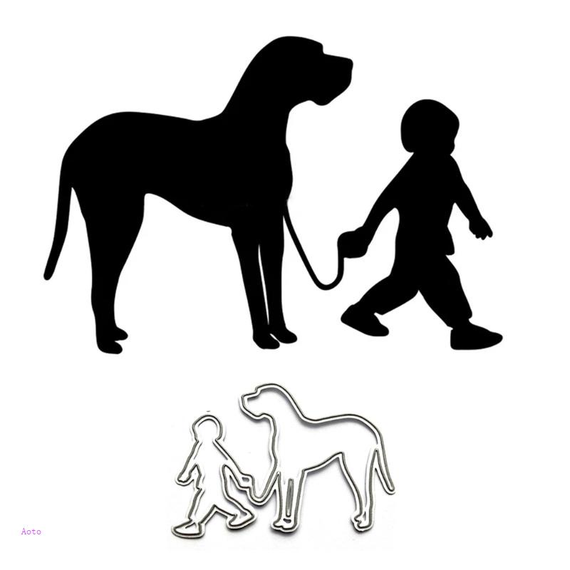 Aoto Khuôn Cắt Giấy Kim Loại Hình Chú Chó Đi Bộ Trang Trí Scrapbook