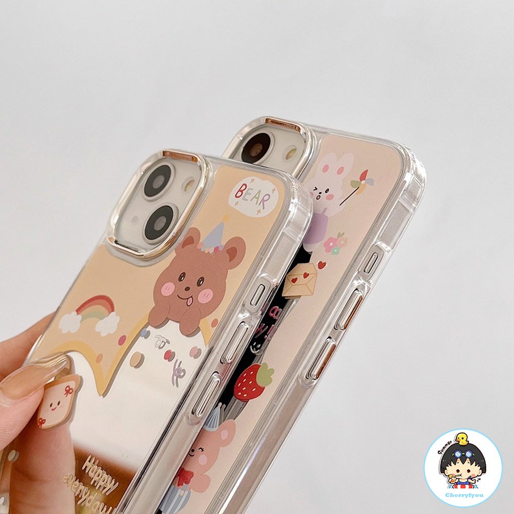 Ốp Điện Thoại TPU Dẻo Gắn Gương In Hình Gấu Graffiti Dễ Thương Chống Rơi Vỡ / Bụi Bẩn Cho IPhone 11 12 13 14 Pro Max