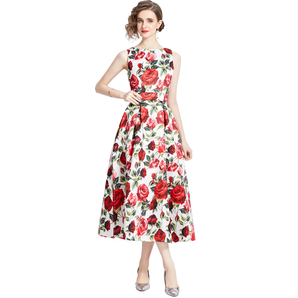 20236 Váy không tay cạp cao cắt may ba chiều