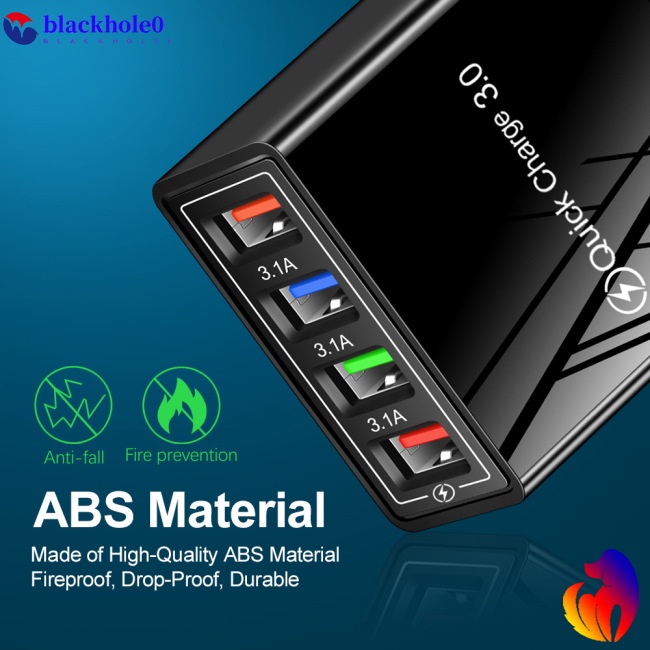 Đầu Sạc 12w 4 Cổng Usb 3a Phích Cắm Us / Eu / Uk Tiện Dụng Ốp