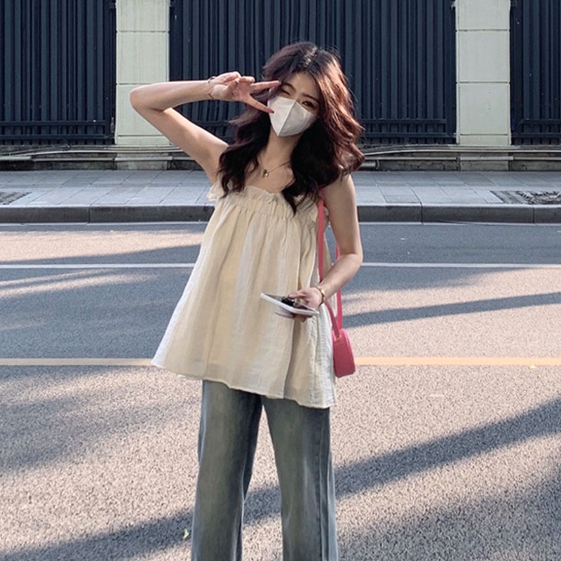 Áo không tay nữ Dáng Rộng In Hình Dễ Thương Phong Cách Hàn Quốc Thời Trang Mùa Hè