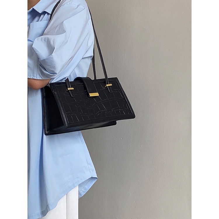 Túi Xách Vân Da Cá Sấu Màu Đen Cỡ Lớn Thời Trang Sang Trọng Cho Nữ