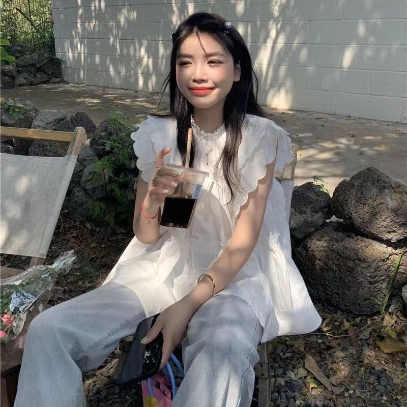 Áo Hai Dây Dáng Rộng Viền Xếp Nếp May Viền Bèo Mới Cho Nữ