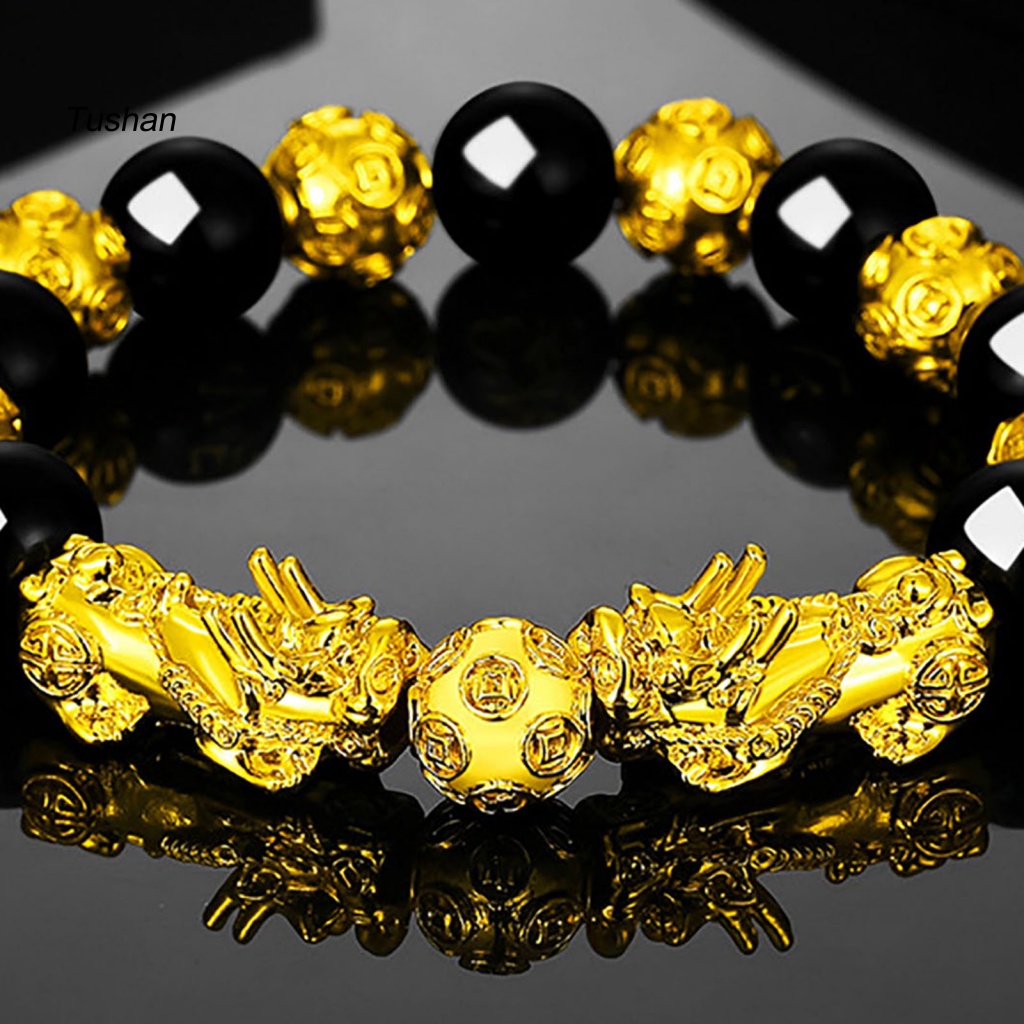 Vòng Tay Chuỗi Hạt Đá Obsidian Tự Nhiên May Mắn Cho Nam Và Nữ