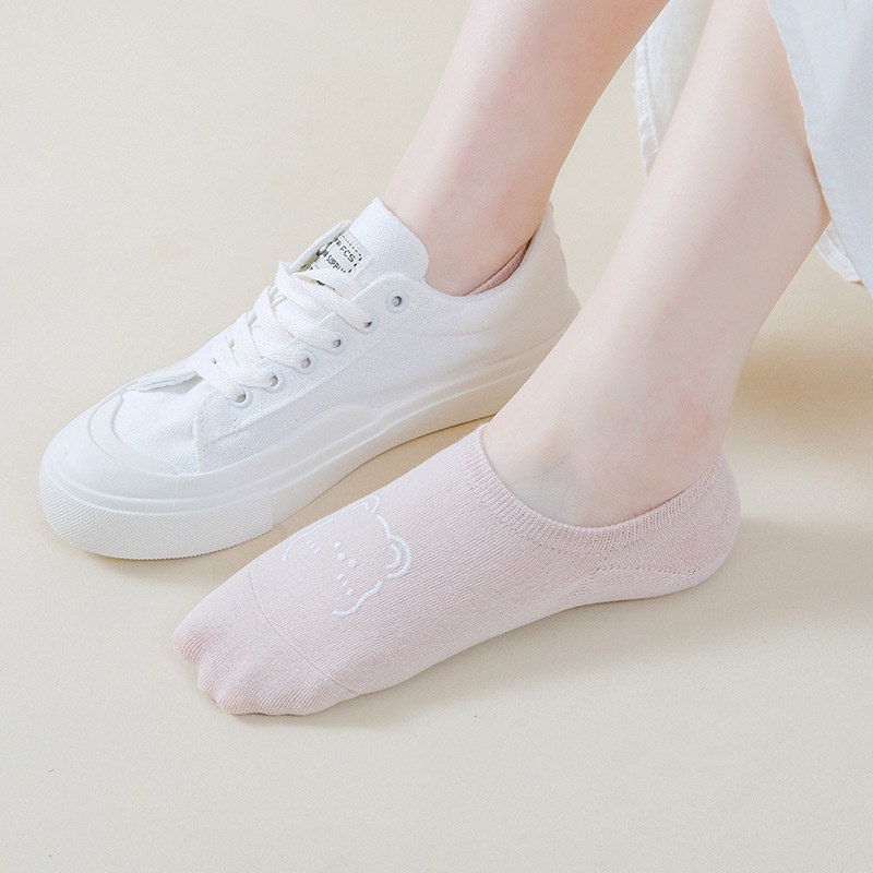 Vớ Thuyền Mỏng Vô Hình / Miệng Nông Bằng Silicon Trơn Chống Trượt Hình Gấu Dễ Thương Thoáng Khí Mùa Hè Cho Nữ