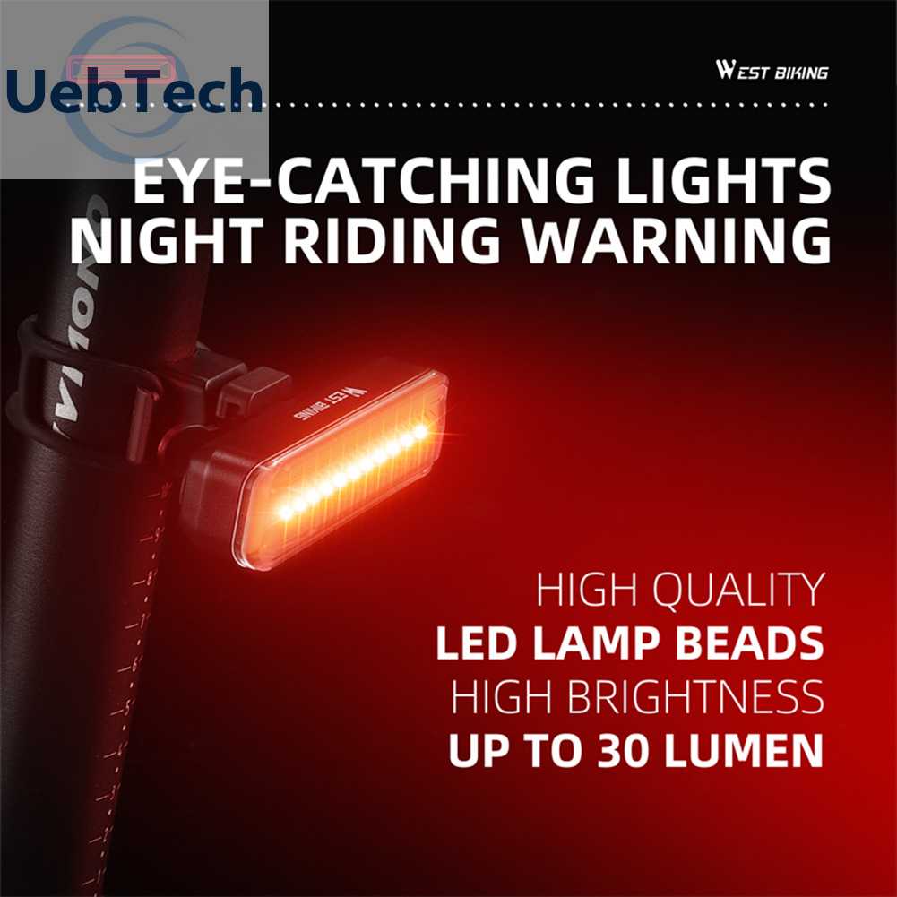Đèn Hậu Chống Thấm Nước 30LM 400mAh Type-C USB Có Thể Sạc Lại Dành Cho Xe Đạp