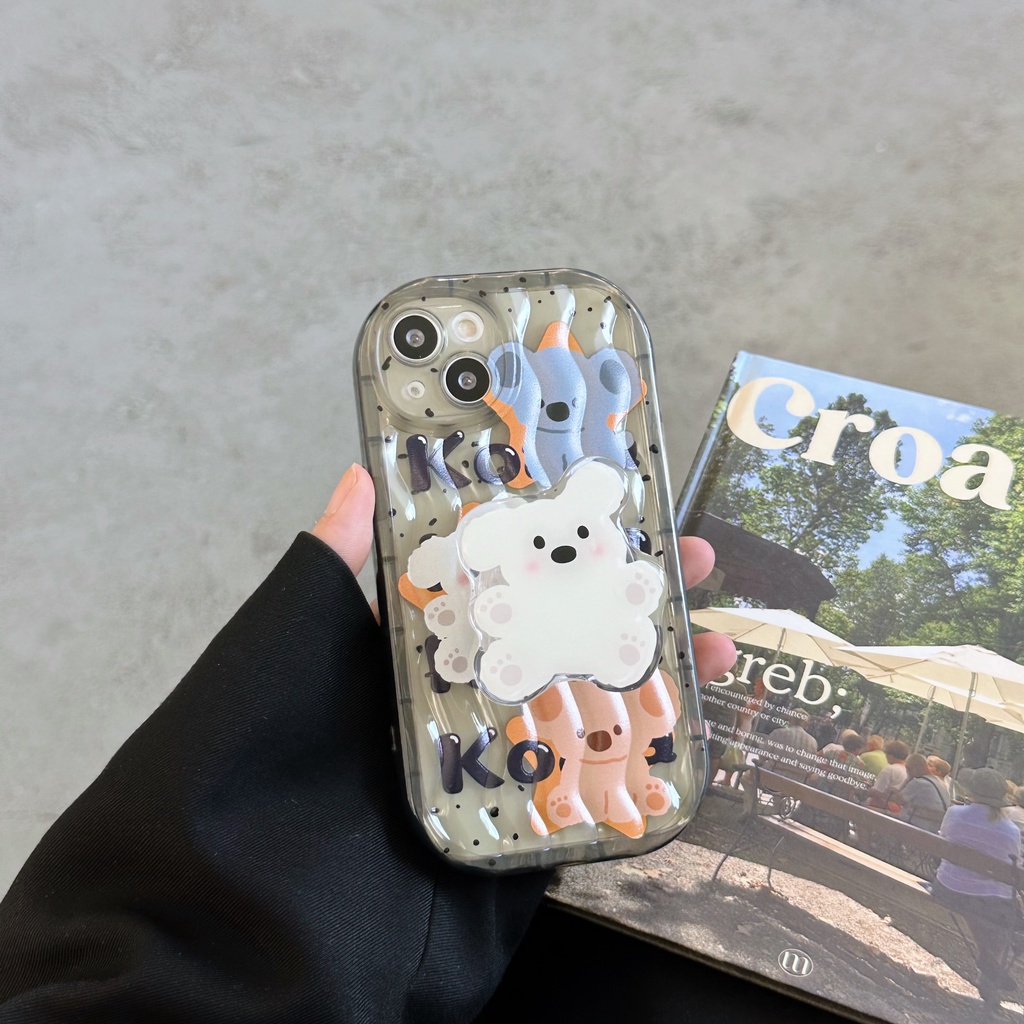 Ốp Điện Thoại TPU Silicon Mềm Hình Gấu Koala Hoạt Hình Màu Trong Suốt Gắn Giá Đỡ iPhone 13 12 11 Pro Max 14 Plus