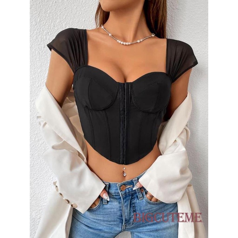 Áo Thun Croptop Tay Ngắn Dáng Ôm Màu Trơn Thời Trang Mùa Hè Xinh Xắn Cho Nữ