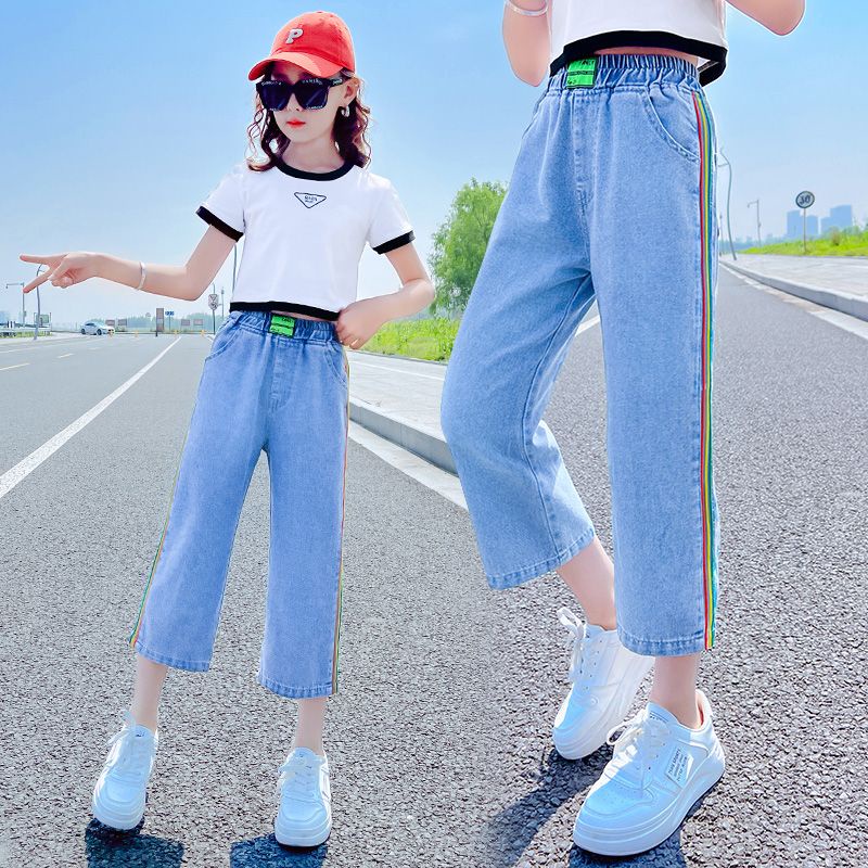 Quần Jeans Lửng Ống Rộng Phong Cách Mùa Hè Thời Trang Mới 2023 Cho Bé Gái