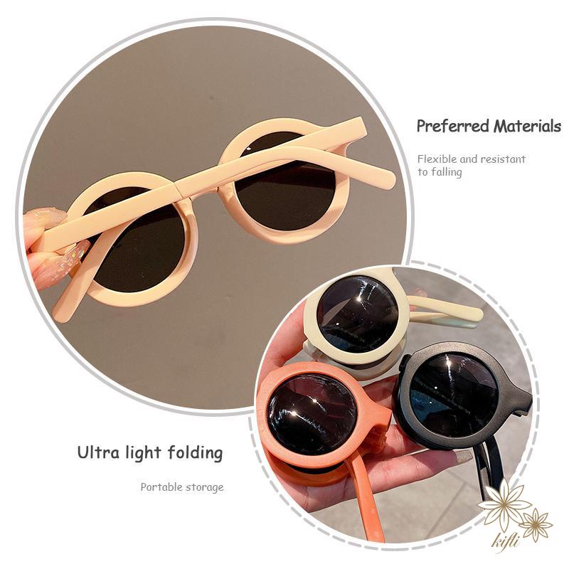 Kính mát gọng tròn chống tia UV màu trơn kiểu dáng dễ thương dành cho bé