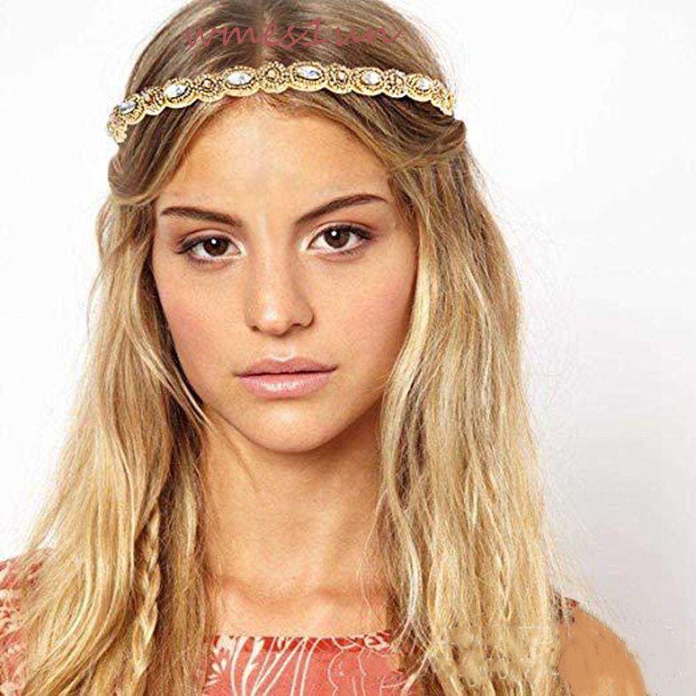 Băng Đô Cài Tóc Đính Hạt 15H Phong Cách Dân Tộc Vintage Thời Trang Dự Tiệc|Băng Đô Co Giãn Đính Đá Ngọc Lam Thời Trang