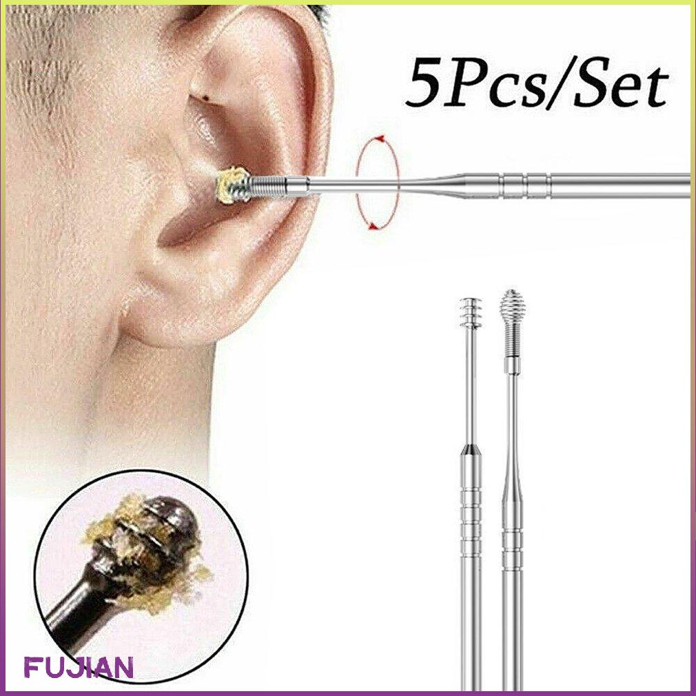 6Pcs Ear Spoon Stainless Steel Curette Spoons Adult Child Hanging Key Pendant Earwax Remover Earpick Tool