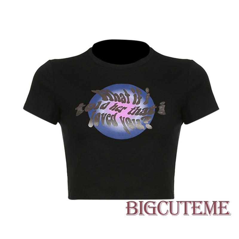 Áo Thun Lửng Ngắn Tay In Chữ Thời Trang Dành Cho Nữ