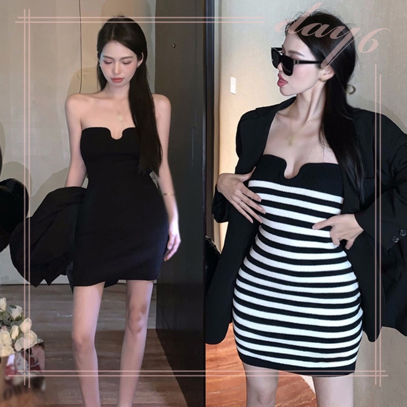 Đầm Dệt Kim Hở Vai Ôm Dáng Họa Tiết Kẻ Sọc Thời Trang Mùa Hè Cho Nữ