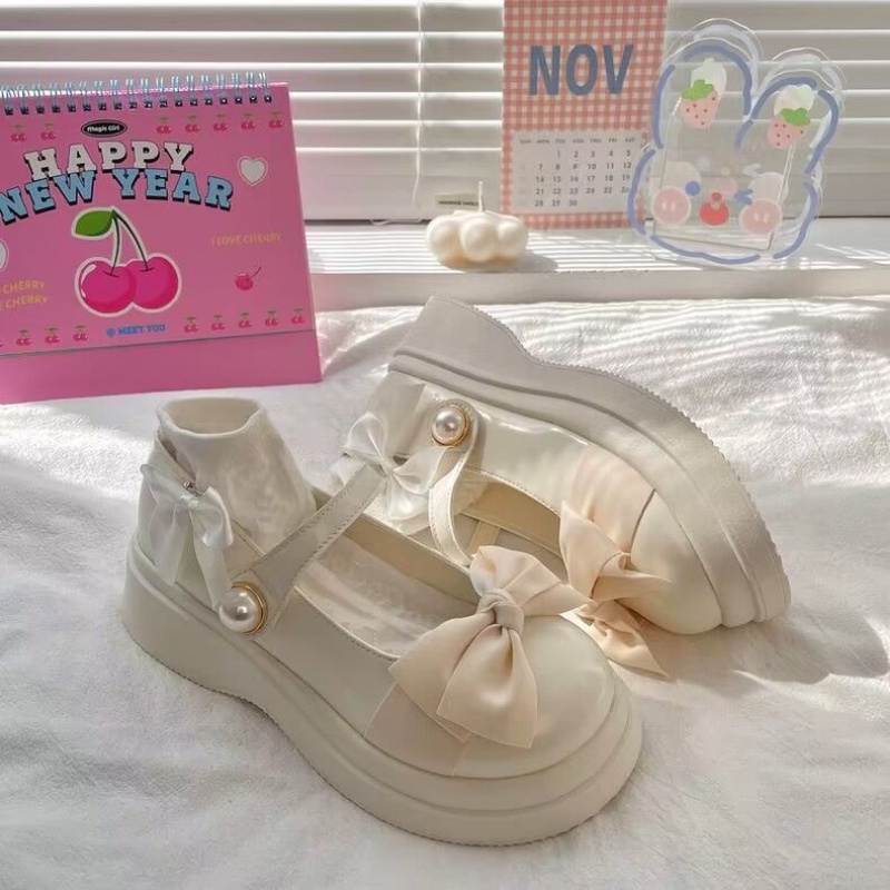 Giày nữ Lolita Oxford Giày Nữ Da Mũi Tròn Đế Dày Phong Cách Lolita Cho Nữ