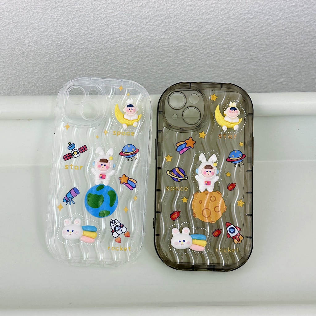 Ốp Điện Thoại Dẻo Trong Suốt Họa Tiết Hoạt Hình Chú Thỏ / Hành Tinh Độc Đáo Cho iPhone 13 12 11 Pro Max 14 Plus